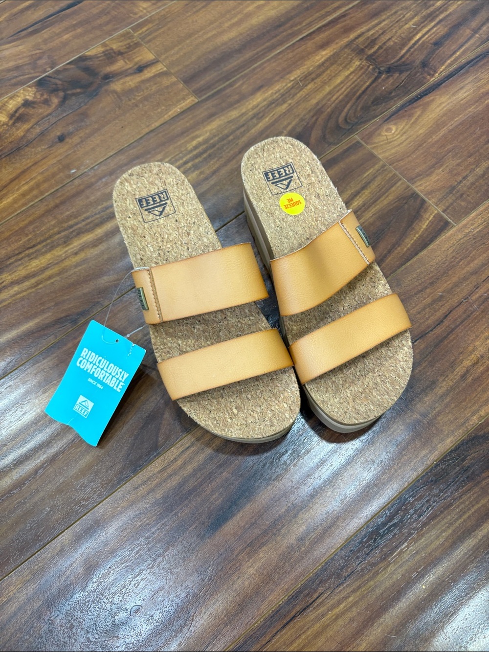 Reef women’s Tan Double-Strap Cork Slide Sandals